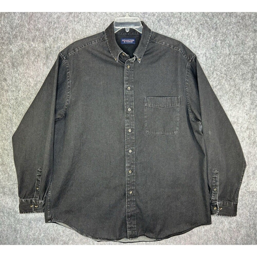 VTG Round Tree & Yorke Black Denim Button Down Shirt Men’s Size 2XLT Long Sleeve
